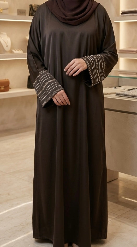Brown Sleeve Embroidery Abaya