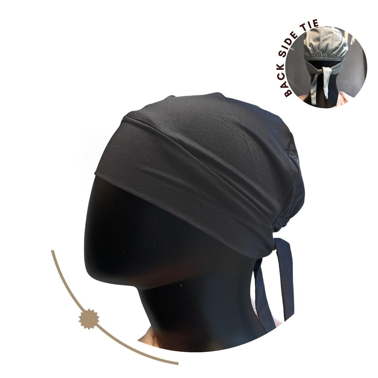 Black Hijab Tie Back Cap