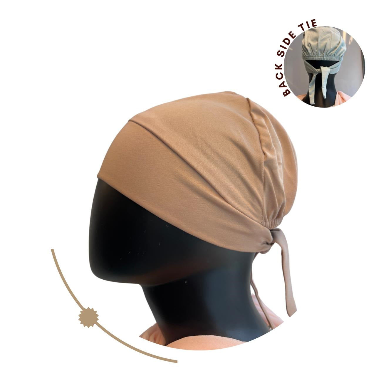 Beige Hijab Tie Back Cap