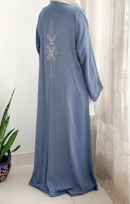 Akzaani Sleeve Embroidery Abaya Blue