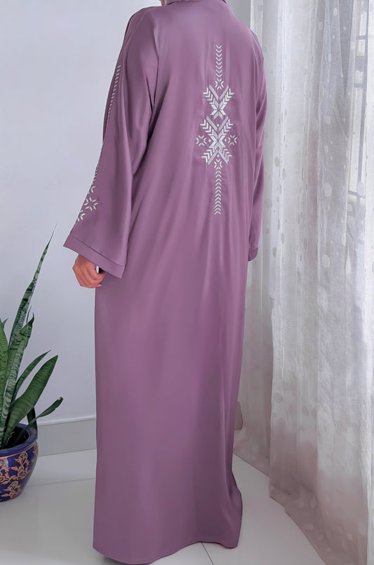 Akzaani Sleeve Embroidery Abaya Pink