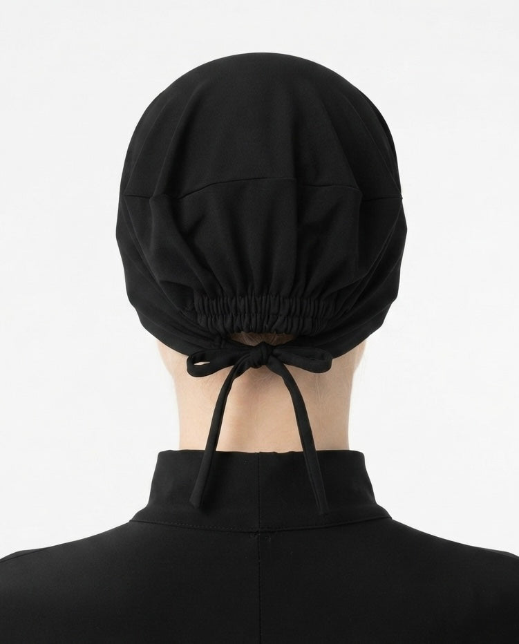 Black Premium Tie-Back Hijab Cap