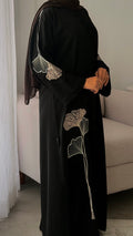 Ginkgo Embroidered Nida Kimono Abaya - Black & Champagne⁠