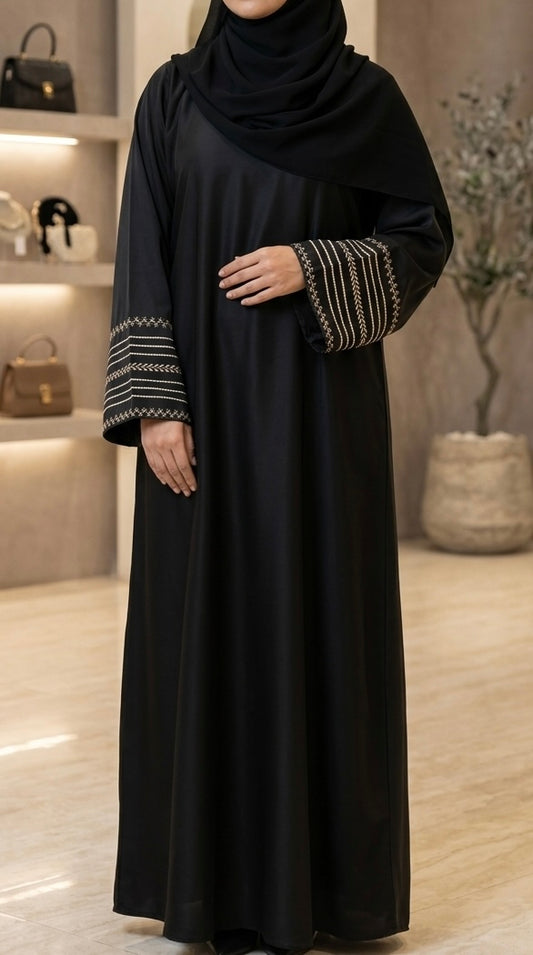 Black Sleeve Embroidery Abaya